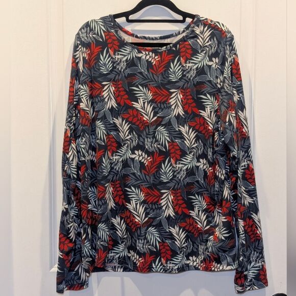 Hang Ten Sun Shirt XL UPF 50+ Long Sleeve Navy Blue Red Tropical Leaf Print Swim - Picture 2 of 5